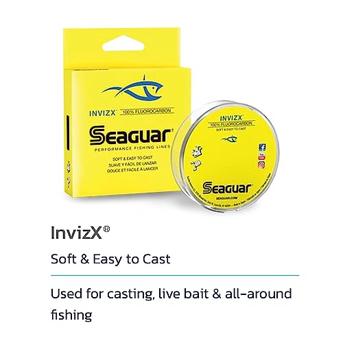 Seaguar InvizX Multi-Species Fishing Line for Casting, Live Bait, Freshwater, 100% Fluorocarbon, Clear, Multiple Sizes - size: 17lbs/600yds