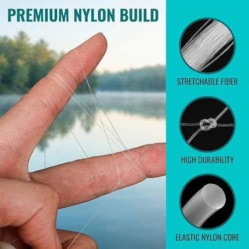 2-Pack Clear Elastic Fishing Line, Invisible Bait Thread 0.2mm (~0.008in), 656ft per Spool, Transparent Stretch Line for Rigging & Bait Tying, for Salmon, Sturgeon & Bass