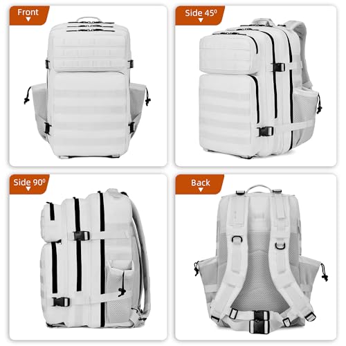 LUPU TACTICAL 45L Backpack for Men and Women 3 Days Assault Pack Outdoor Travel Hiking Camping Rucksack with Molle Webbing (White)