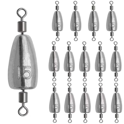 15Pcs Fishing Weights Sinkers Inline Trolling Fishing Weights with Inner Swivels Bullet Sinkers Fishing Weights for Saltwater Freshwater Fishing - size: 1/2oz