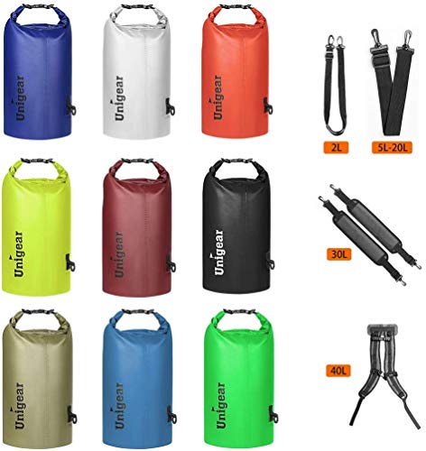 Unigear Dry Bag Waterproof, 2L/5L/10L/20L/30L/40L Floating and Lightweight Bags for Kayaking, Boating, Fishing, Swimming and Camping with Waterproof Phone Case - color: Black, size: 2L
