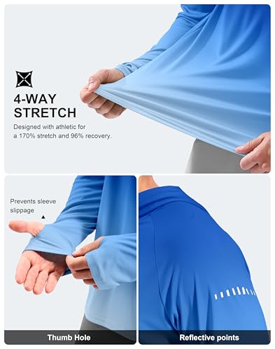 Men's Sun Protection Hoodie Shirts Long Sleeve UPF 50+ Swim Shirts for Men Rash Guard Fishing Shirt Quick Dry - color: Gradient Blue White, size: Medium