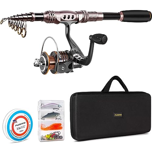 PLUSINNO Fishing Rod and Reel Combos Carbon Fiber Telescopic Fishing Pole with Reel Combo Sea Saltwater Freshwater Kit Fishing Rod Kit - color: Full Kit with Carrier Case, size: 7.87 ft