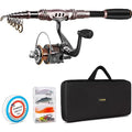 PLUSINNO Fishing Rod and Reel Combos Carbon Fiber Telescopic Fishing Pole with Reel Combo Sea Saltwater Freshwater Kit Fishing Rod Kit - color: Full Kit with Carrier Case, size: 6.89 ft