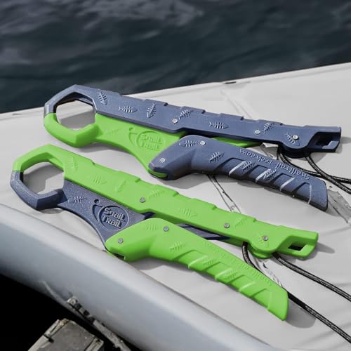 SNAIL TRAIL 7.5''/9'' Floating Fish Gripper, Fishing Grabber, Catfish Mouth Pliers, Caught Bass Holder, Digital Scale Hook Clamp, Saltwater Lip Grip Tool with Lanyard, Gifts for Men, Green-Gray - color: Green-gray, size: 9"