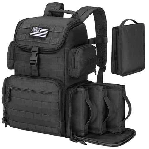 CVLIFE Tactical Range Backpack with Removable Divider, Gun Cases Bag with 4 Pistol Carrying Cases, Rucksack for Shooting (Black, Medium) - color: Black