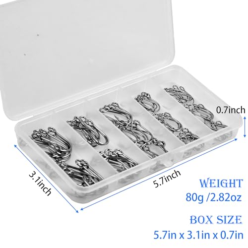 Inline Single Hooks Kits,50/100 Pieces Single Replacement Hooks for Lure Plugs Baits High Carbon Steel Inline Circle Hooks Large Eyes Saltwater&Freshwater - color: 100pcs Kit