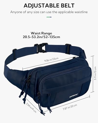 WATERFLY Fanny Pack Waist Packs: Large Crossbody Fanny Packs for Women Men with 5 Zipper Pockets Adjustable Strap Waist Bags Hip Pack for Traveling Cycling Running Hiking-Navy Blue - color: Navy blue
