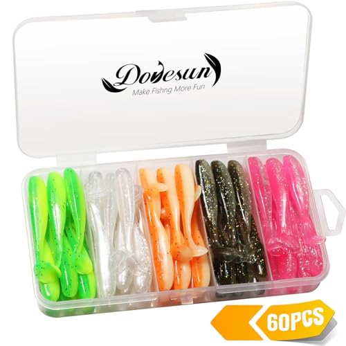 Dovesun Crappie Lures Kit Soft Plastic Baits Paddle Tail Swimbaits Fishing Soft Plastic Lures Crappie Walleye Trout Bass Fishing Baits 60pcs/75pcs - color: Paddle Tail-1.97in-60pcs