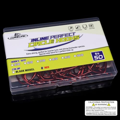 LURELINK-Inline-Circle-Hooks-Saltwater-for-Catfish-Bass-Octopus-Hooks-Fishing-Hook-Freshwater 50 Pack - color: Red, size: 7/0 50-Pack