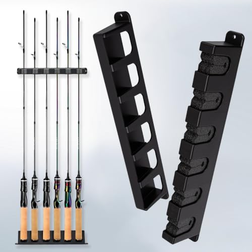 Axlksia Fishing Rod Holder Wall Mount, 1 Pair Fishing Pole Holders for Garage, Boats, 6 Fishing Rod Storage Racks (Vertical Grey) - color: Vertical Grey