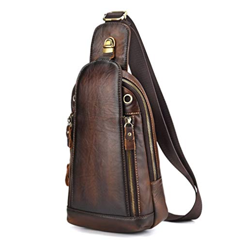 Hebetag Leather Sling Bag Crossbody Backpack for Men Women Outdoor Travel Camping Hiking Shoulder Chest Day Pouch Casual Vintage Sling Daypack Coffee - color: #16coffee