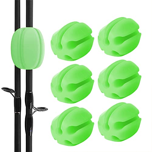 6pcs Fishing Rod Holder Straps, 5 Hole Fishing Tackle Ties, Silicone Stretchy Rod Holder, Fishing Rod Tie Holder Egg Shaped Binder for Outdoor Fishing Green - color: Green