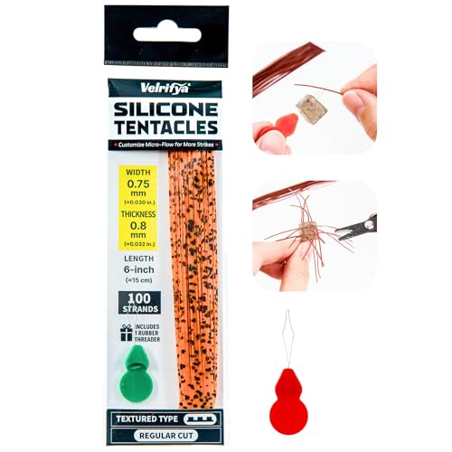 Silicone Skirt Tabs & Tentacle Strands Set for Dice Lure Builds, Japanese-Style Rubber Legs DIY Kit for Soft Baits, with Threader Tool, Fishing Lure Material for Jig Skirts - color: 04 - Crawfire Orange, size: Textured Type
