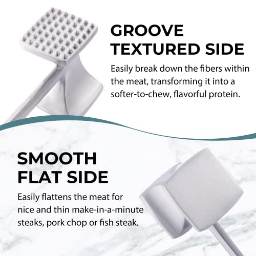 KITEXPERT Meat Tenderizer Hammer with Comfortable-Grip Handle, Dual-side Mallet for Kitchen, Heavy Duty Pounder For Tenderizing Steak, Beef and Fish - color: Silver