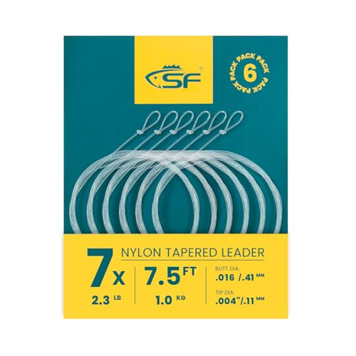 SF Pre-Tied Loop Fly Fishing Tapered Leader Nylon Clear Trout Freshwater Saltwater Bonefish Permit Bass Salmon Steelhead 7.5FT 9FT 10FT 12FT 15FT 0X 1X 2X 3X 4X 5X 6X 7X - size: 7.5FT-7X, style: Freshwater Knotted 6-pack