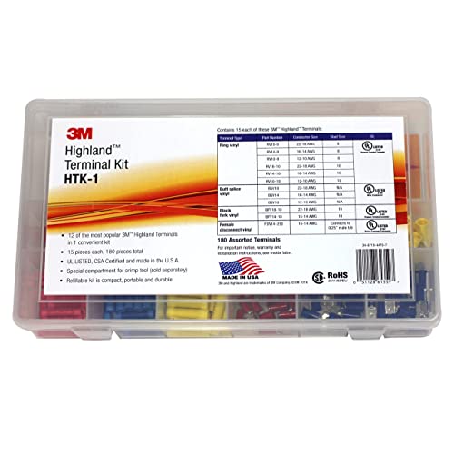 3M Highland Terminal Kit, HTK-1, 1 Kit of 180 Pieces, Includes Ring, Fork, Butt Splice and Disconnects, Refillable, Compact, Portable, Durable - style: Standard terminal kit