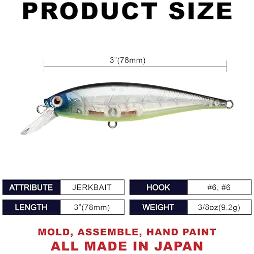 LUCKY CRAFT Pointer 78SP Fishing Lures, 3" Freshwater Bass & Trout Lures, Suspending 4ft-5ft Depth, Jerkbait, Bass Fishing Gear and Accessories, Ghost & Aurora - color: 371 Bone Pro-Blue