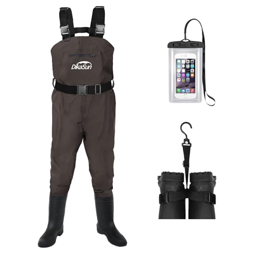 Fishing Waders for Men & Women, Waterproof 2-Ply Nylon/PVC Chest Wader with Boots for Outdoor Sizes 4-13 Bootfoot - color: Brown, size: US-M8/W10