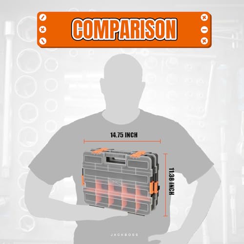 Jack Boss Tool Box with Transparent Lid, Single Side 17-Compartments Organizer Box with Removable Dividers for Hardware, Screws, Bolts, Nails, Beads, Jewelry and Fishing Accessories, Orange, 2 Pack - color: Orange, size: 2-PCS