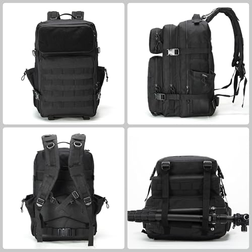 gracedon Military Tactical Backpack for Men and Women Army Camping Daypack Bug out Bag 45l Asault Pack for Travel Hiking (Black) - color: Black