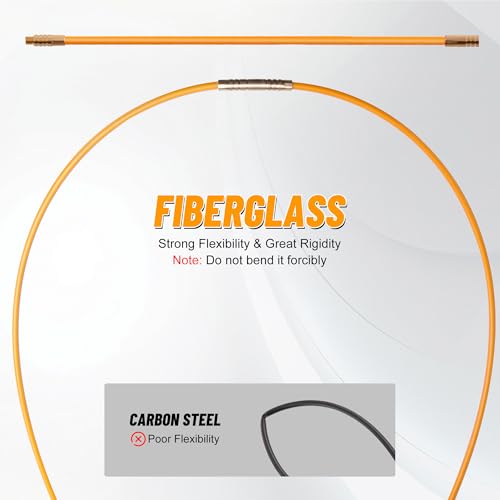 KOOTANS 50FT Fiberglass Running Electrical Wire Cable Glow Rods Wire Pulling Tools Fish Tape Wire Puller Through Wall Snake for Wires Cable Fishing Rod Kit with Different Attachments - color: 50FT