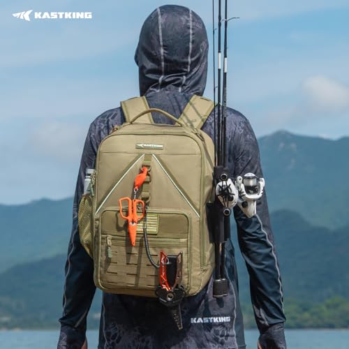 KastKing KarryAll KastMate Fishing Tackle Backpack,Water-Resistant Tackle Bag With 2 Rod Holders,Fishing Gear and Equipment With Large Gear Storage,Khaki - color: C: Khaki