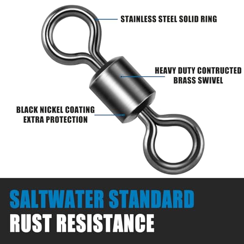 Dr.Fish Barrel Fishing Swivels, Available from #12-#12/0, Stainless Swivels Fishing Tackle Saltwater, Freshwater, Leader/Line/Lure Connector - size: #4(0.55")-77LB-50 Pack