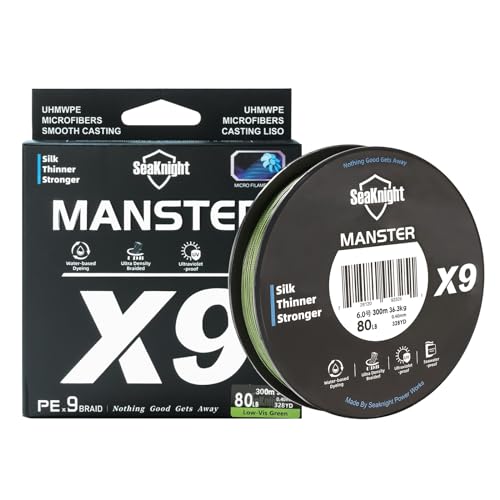 SeaKnight Braided Line 9Strand PE Braided Fishing Line - Highly Abrasion Resistant, Great Knot Strength, Ultra-Thin Diameter, Improved Colorfastness -Fishing Line for Freshwater Saltwater - color: Low-Vis Green, size: 65LB(0.37mm)-328Yds