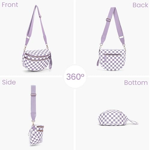 Checkered Crossbody Bum Bags for Women Nylon Checkered Purse Checkerboard Fanny Pack - color: A10-light Purple