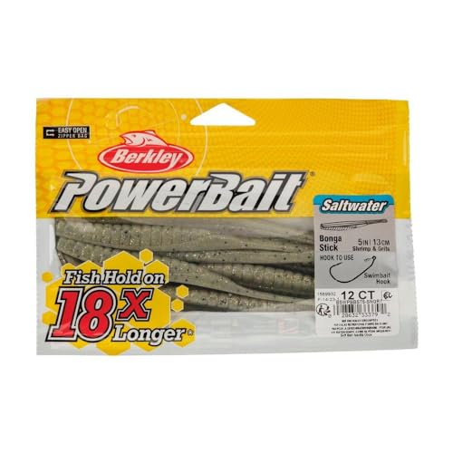 Berkley PowerBait Saltwater Bonga Stick Fishing Soft Bait, Irresistible Scent and Flavor, Ideal for Bass, Redfish, Trout and More - color: Shrimp n Grits, size: 5"