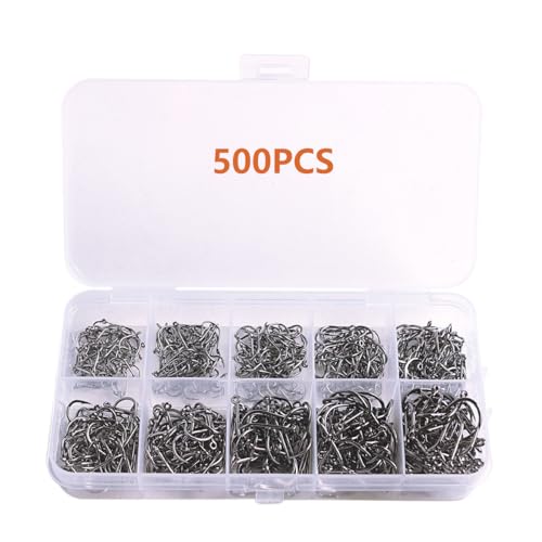 AMHDV 300Pcs/ 500Pcs/ 1000Pcs Small Fishing Hooks, 10 Different Sizes Tiny Fish Hook Set for Freshwater - style: 500pcs (2# to 20#)