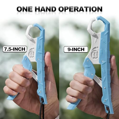 SNAIL TRAIL 7.5''/9'' Floating Fish Gripper, Fishing Grabber, Catfish Mouth Pliers, Caught Bass Holder, Digital Scale Hook Clamp, Saltwater Lip Grip Tool with Lanyard, Gifts for Men, Blue-White - color: Blue-white, size: 7.5"