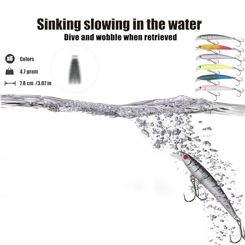 EXAURAFELIS Hard Jerkbait Kit Fishing Lures Set Including Minnow Popper Crank Baits with Hooks for Saltwater Freshwater Trout Bass Salmon Fishing Shallow Deep Diving Flat Side Crankbaits