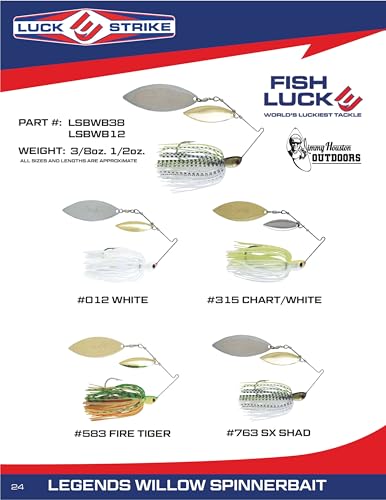 Luck E Strike Jimmy Houston Legends Spinner Bait with Willow Blades - color: White, size: 3/8 OZ