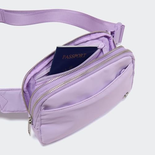 Pander Everywhere Belt Bag for Women, 5 Zipper Pockets Nylon Crossbody Fanny Pack Purse (Lilac Purple). - color: Lilac Purple