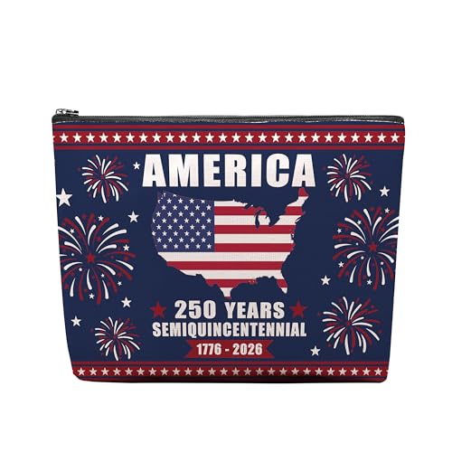 Patriotic Makeup Bag, American 250 Years Gifts For Women, American 250 Years Anniversary Makeup Pouch, Travel Toiletry Bag With Zipper, Patriotic Bag Gifts For Women, Travel Toiletry Bag - color: 250 Years