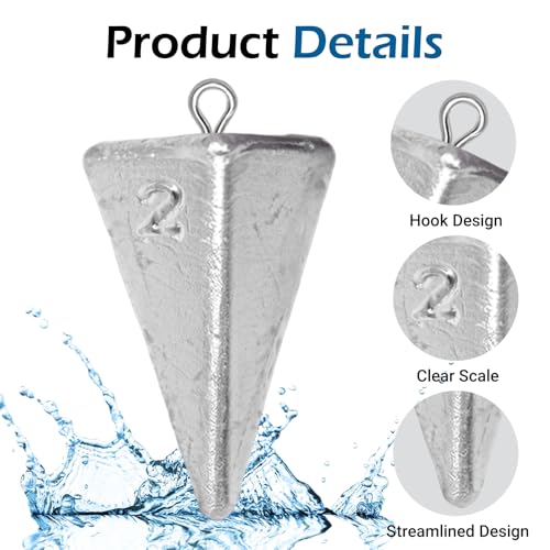 Pyramid Sinkers Assorted Weights 2oz 3oz 4oz, Lead Surf Fishing Sinkers for Saltwater Beach Bottom Fishing (5-8 Pack) - size: 2oz-8pcs