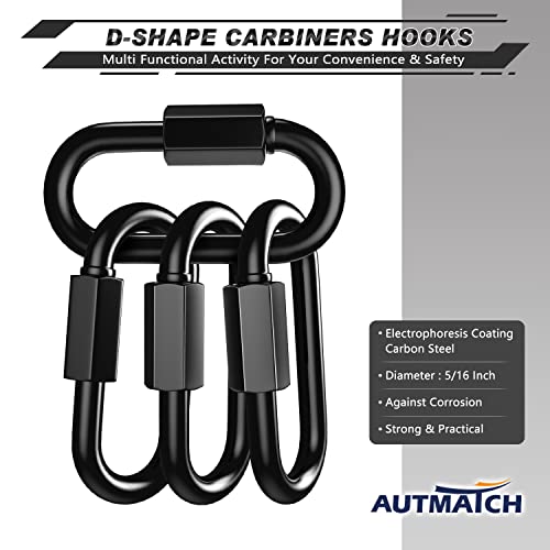 AUTMATCH Carabiner Clips, 3" Spring Snap Hook Caribeener Clips Buckle Pack Grade Heavy Duty Carabiners Quick Link for Camping, Fishing, Hiking, Traveling, 4 Pack - style: Carbon Steel - Chain Links Black