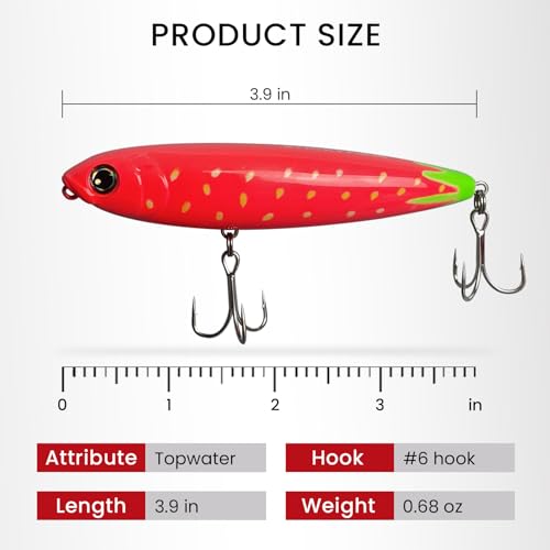 Pristis 3 pcs Topwater Fishing Plopper Lures, Floating Popper Bait Set with Chemically Sharpened Hooks for Saltwater Freshwater, Top Water Plopping Swimbait Teaser for Bass Tuna Perch Pike Crappie - color: Vibrant Harvest Stick Lures