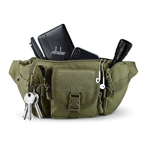 SOWHUP Tactical Fanny Pack,Military Waist Bag Pack with U.S Patch Utility Hip Belt Bumbag for Outdoor Fishing Hiking (Army Green(5 Zipper Pockets)) - color: Army Green(5 Zipper Pockets)