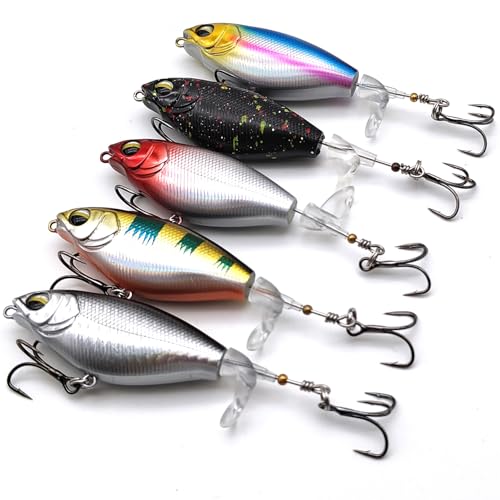 5Pcs Premium Top Water Fishing Lures, Fishing Lure for Bass with Soft Propeller Tail for Catfish,Pike Perch, Bass, Lures for Freshwater or Saltwater