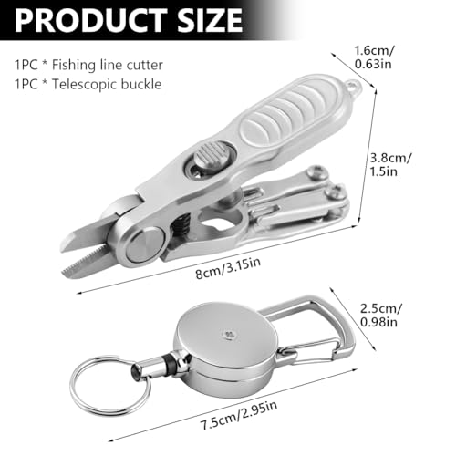 Fishing Line Cutter Tool, Multi-Function Folding Angler Accessory with Retractors and Knot Tying Tool, Stainless Steel Blades for Cut Braid, Mono and Fluoro Lines