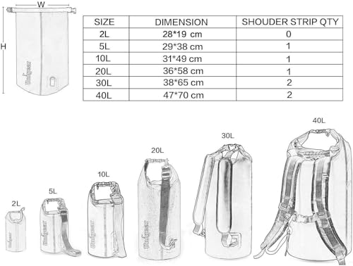 Unigear Dry Bag Waterproof, 2L/5L/10L/20L/30L/40L Floating and Lightweight Bags for Kayaking, Boating, Fishing, Swimming and Camping with Waterproof Phone Case - color: Pale Yellow, size: 2L