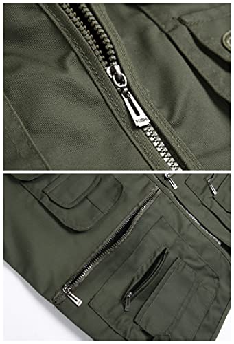 Men’s Fishing Vest Summer Outdoor Work Safari Travel Photo Vest with Multi Pockets - color: Army Green, size: Medium