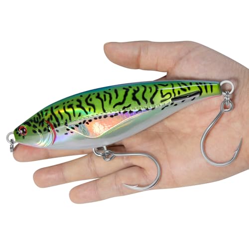 Alwonder High Speed Trolling Lures Saltwater Fishing Lures 6"/3oz Sinking Twitch Bait 7/0 Hook Deep Diving Jerkbait Fishing Plug Offshore Lure for Tuna Striper Mackerel - color: Green Mackere