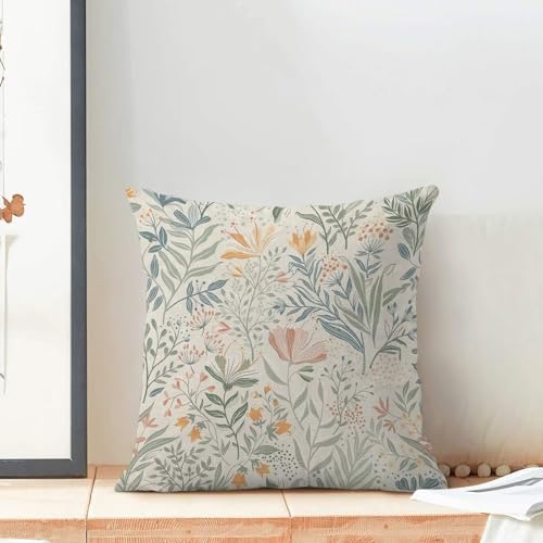 Spring Pillow Covers 16 x 16 Set of 2, Sage Green Leaf Floral Throw Pillow Covers Linen Farmhouse Flowers Pillowcase Home Decor for Couch Sofa Outdoor Bedroom - color: Chinoiserie-5, size: 16" x 16" (Pack of 1)