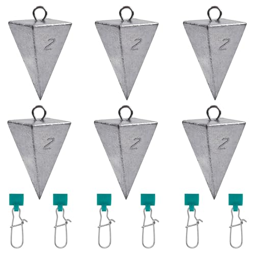SIWIRIOM Pyramid Sinkers for Surf & Saltwater 6 Pack Fishing Weights Lead Sinkers with Slider Universal Connectors, Fishing Weights Assortment Kits Fishing Gear Tackle 1oz 2oz 3oz - size: 2oz-6pcs