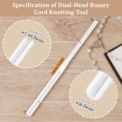 2 Pack Rosary Cord Knotting Tool, #7#9 and #36 Dual Head Twine Knotting Tool, Rosary Making Supplies, Beads Tying Kit, Beading Cord Kit for Jewelry, Fishing Hook, Bracelet(White) - color: White