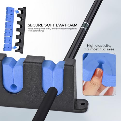 Axlksia Fishing Rod Holder Wall Mount, 1 Pair Fishing Pole Holders for Garage, Boats, 6 Fishing Rod Storage Racks (Vertical Blue) - color: Vertical Blue